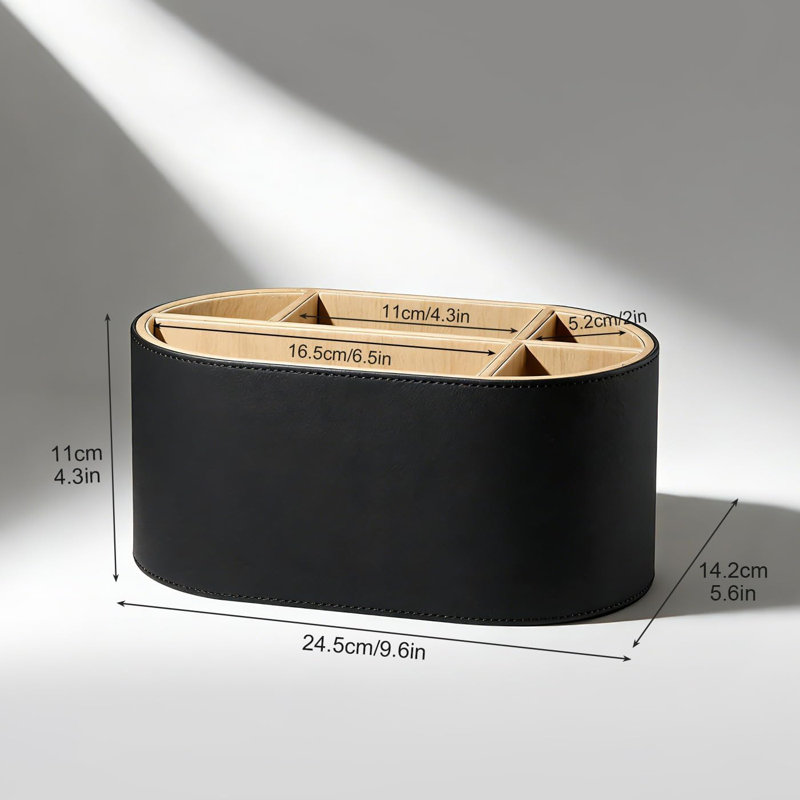 Organisateur de bureau multi-compartiments en cuir de polyuréthane, support de bureau pour télécommandes, stylos, pinceaux de maquillage et fournitures de bureau, noir