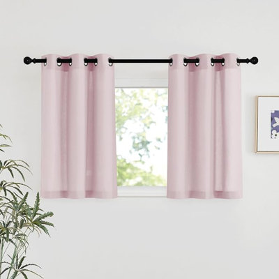 NICETOWN Blush Pink Linen Curtains For Kitchen, Thick Flax Small Window Treatments Semi Sheer Privacy Assured With Light Through For Cafe/Bathroom, W34 X L36, 2 Panels