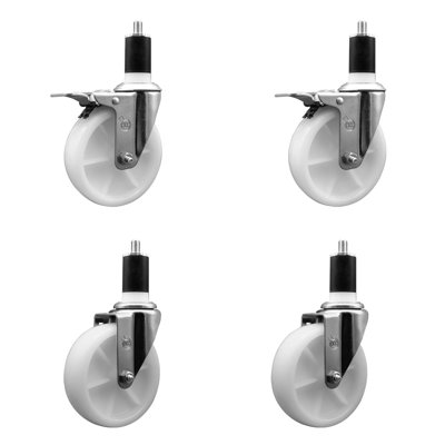 5 Inch SS Nylon Swivel 1-1/2 Inch Expanding Stem Caster Set 2 Total Lock Brakes