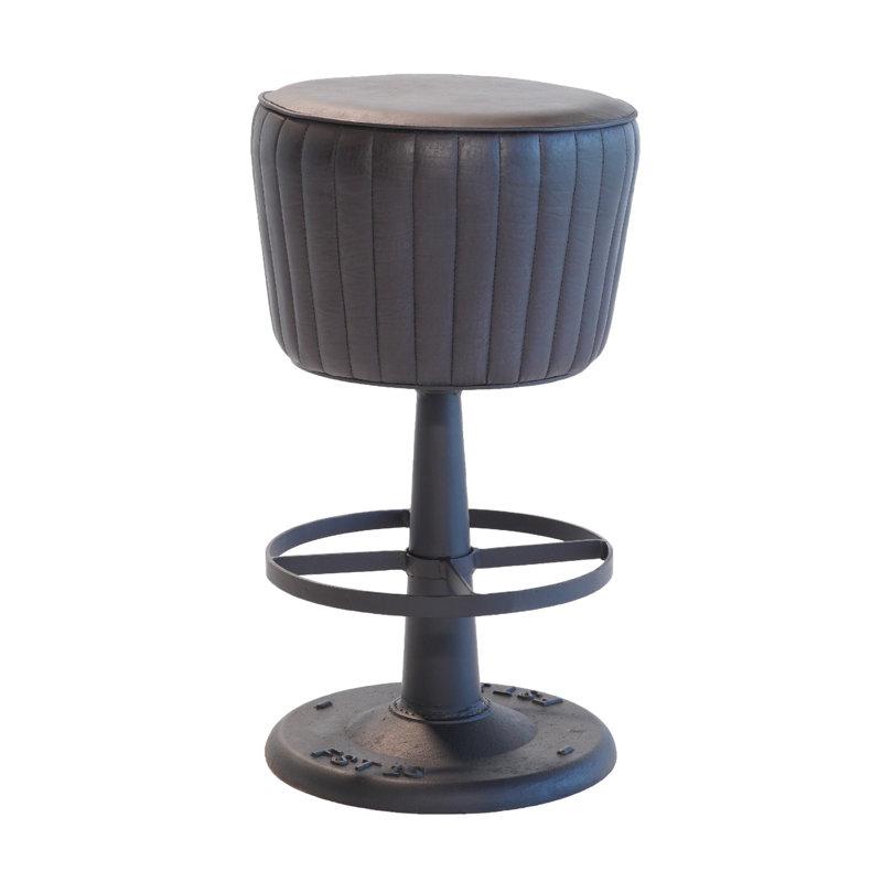 Tabouret de comptoir Myra Mushroom, cuir nervuré, base en fer, Noir