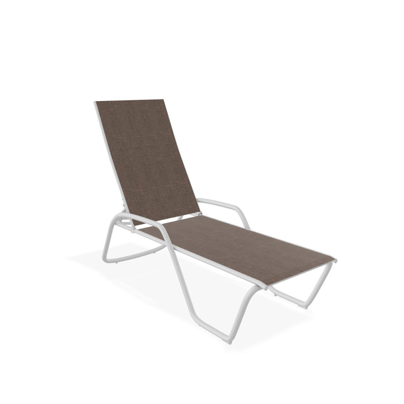 Outdoor Rust-Resistant Metal Chaise Lounge, Mocha Sunbrella®, Textured White