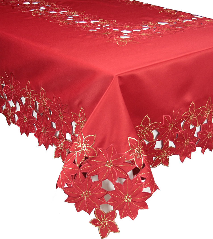 Festive Poinsettia Embroidered Cutwork Christmas Tablecloth The Holiday Aisle®