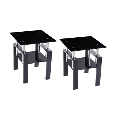 2pcs Glass End Table Tea Table With Shelf Side Table With Metal Legs Modern Small Tables For Livingroom