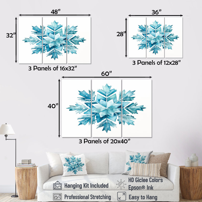 Ensemble de salon de Noël flocon de neige rose II - Botanicals, Toile tendue, H 40 po x l 60 po x P 1 po
