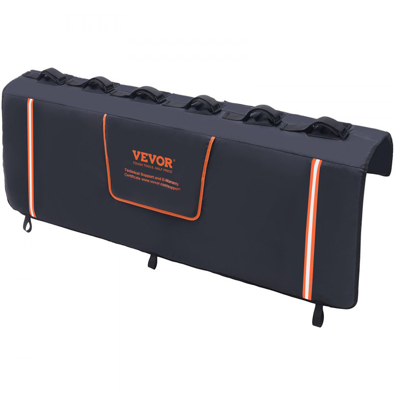 Coussin de hayon pour camion, coussin de hayon pour camion de 62 po transportant 6 vélos de montagne, coussin de protection pour hayon à rainures améliorées avec bandes réfléchissantes et poches pour outils, avec ouverture pour la plupart des camion