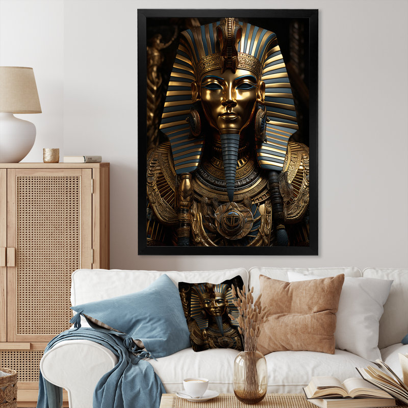 Égypte, pharaon doré sur toile, H 32 po x l 16 po x P 1 po, Cadre simple noir