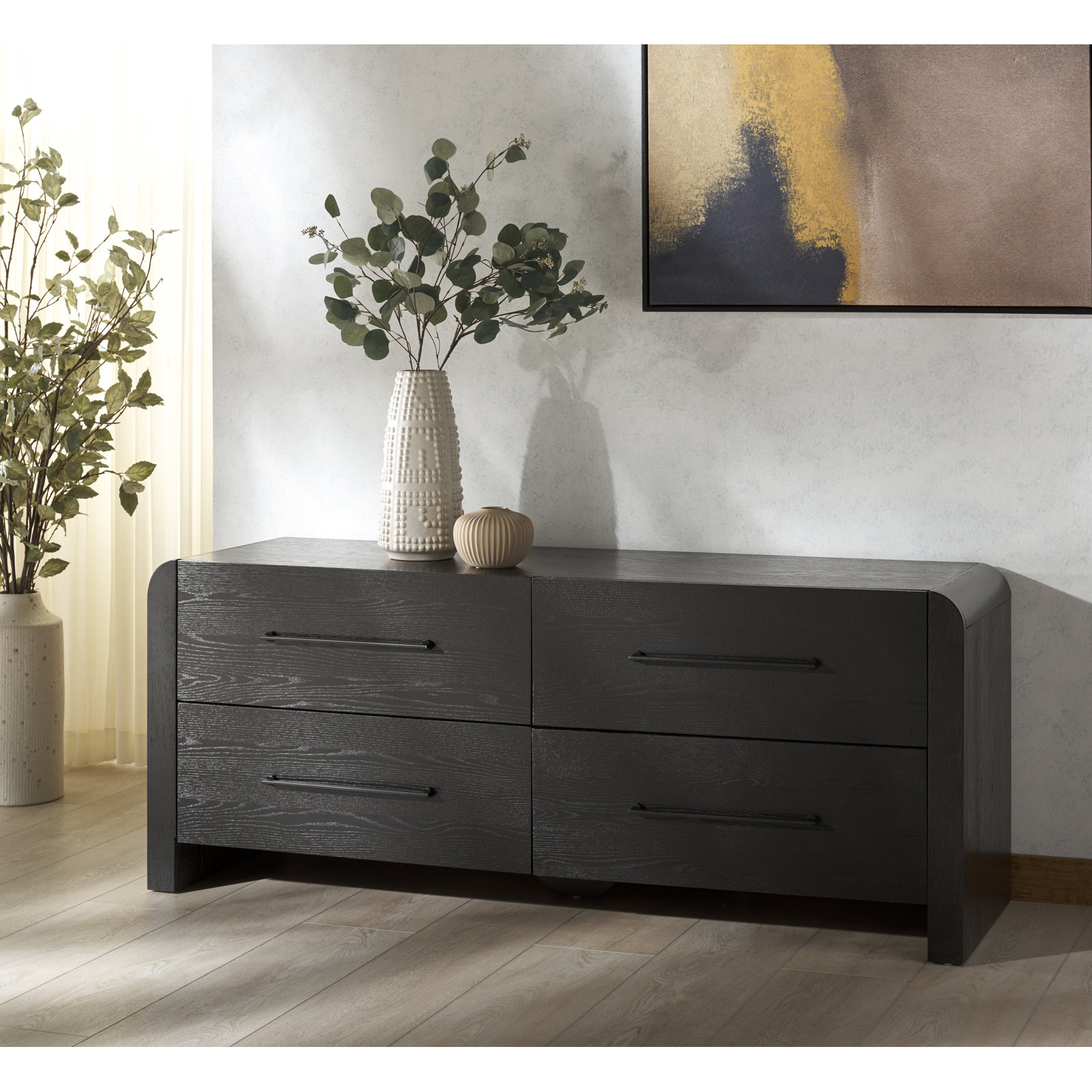 Cruz Wood 4 Drawer Dresser, Black
