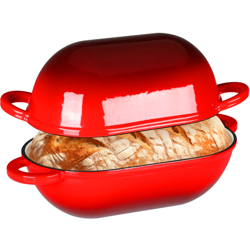 Four en fonte émaillée Pirecart de 2,5 pte pour la cuisson du pain, marmite allant au four avec couvercle, marmite antiadhésive, rouge