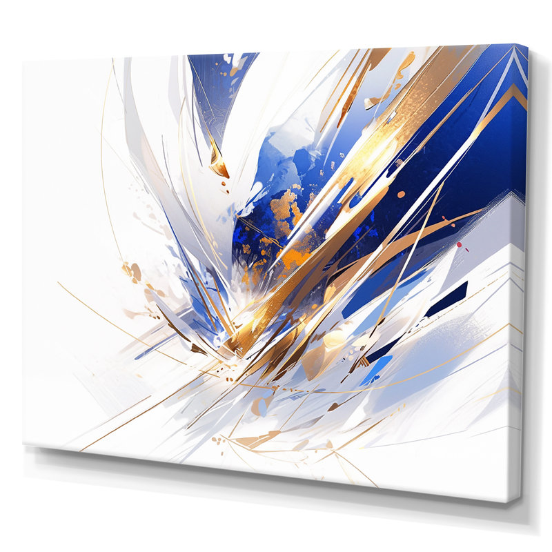 «Blue Gold Cubist Kaleidoscope I», reproduction sur toile, Toile tendue, H 12 po x l 20 po x P 1 po