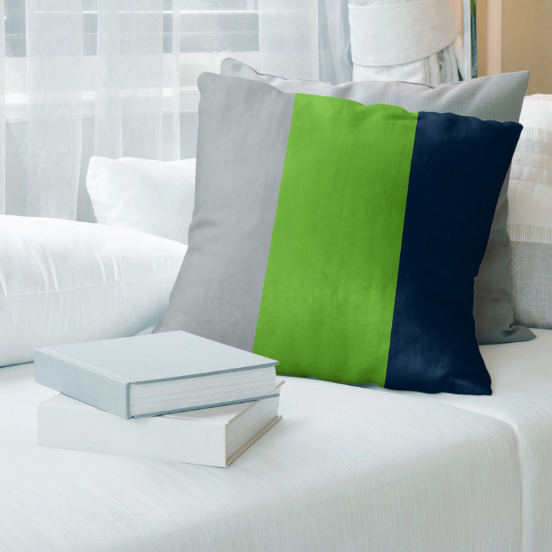 Housse de coussin , 14 po x 14 po, Côté gris / Milieu vert, Polyester filé