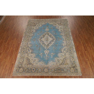 Tapis bleu médaillon traditionnel 8 x 11