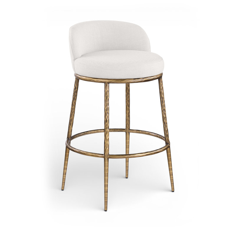 Tabouret de bar en tissu performance beige Ferro Sanches, Laiton, Tissu performance crème