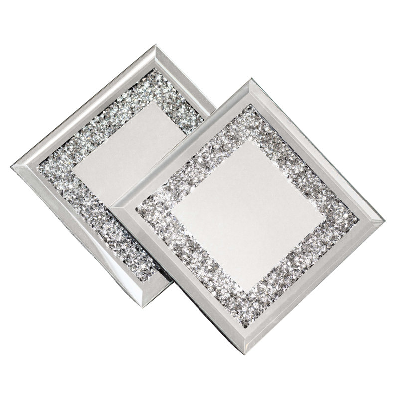 Sparkles Home | Ensemble de sous-verres Regent | Ensemble de 4 sous-verres en cristal | Base à miroir | Accents de strass