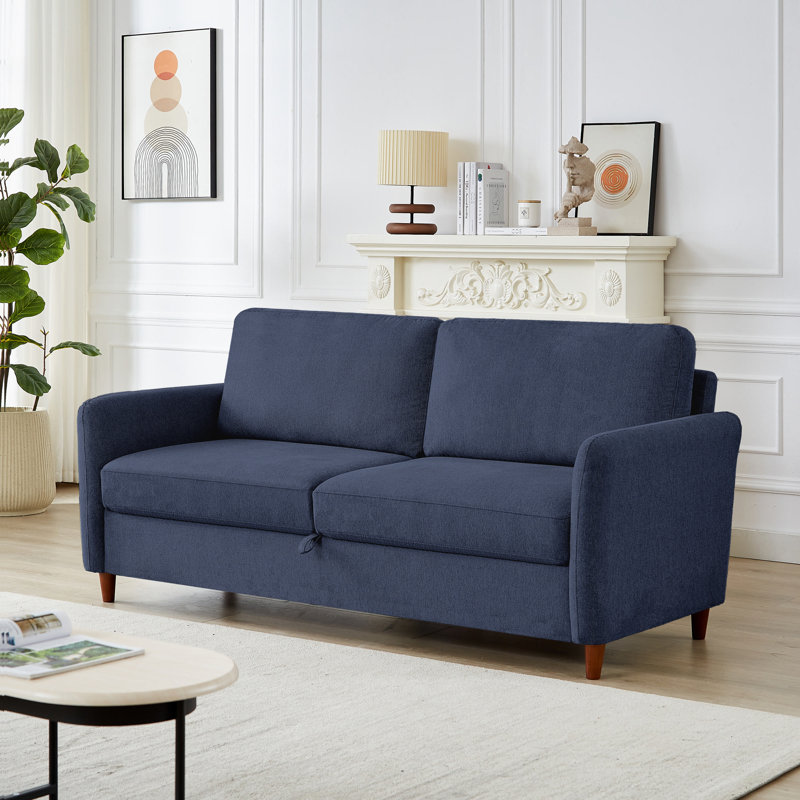 Linen Flared Arm Loveseat with Storage, 34.7" H x 72.5" W x 31.2" D, Blue