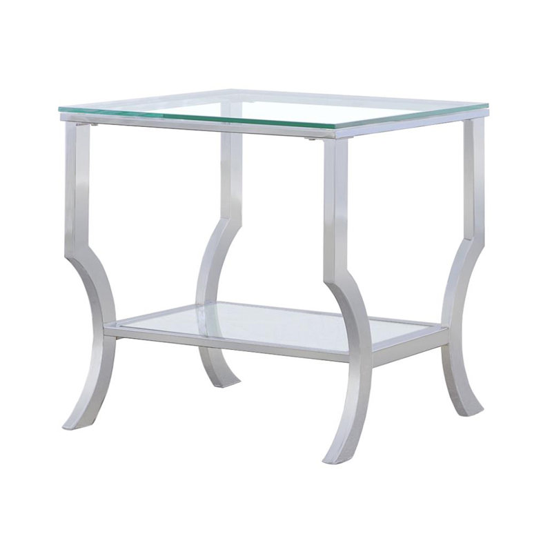 Table de bout à plateau en verre Waverly Place avec base en acier et tablette intégrée