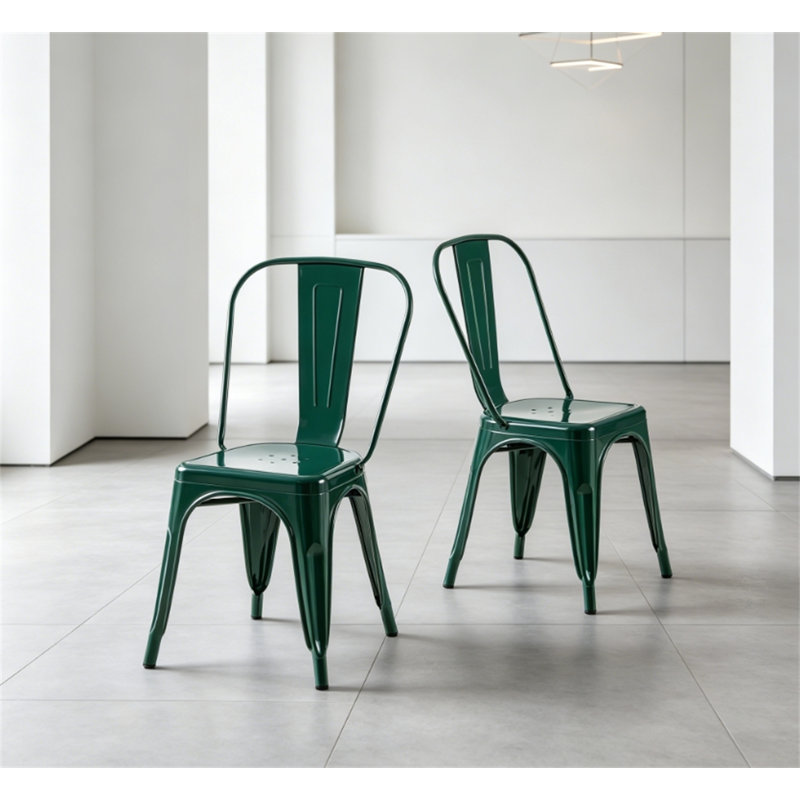 Set Of 2 High Gloss Industrial Metal Dining Chairs With 18 Inch Seat Height, Stackable For Indoor And Outdoor Use, Durable And Easy To Clean, Modern Design For Kitchen, Cafe, And Bar