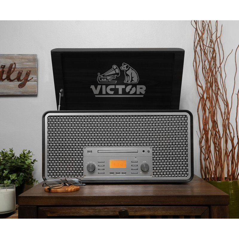 Graphite Wood 8-in-1 Music Center with Bluetooth and Turntable
