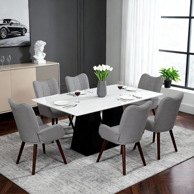 Lot de 4 chaises de bureau à dossier haut, capacité de 150 kg, grises, rembourrées, ergonomiques, avec structure en bois robuste et tissu facile à nettoyer, idéales pour le bureau à domicile et le salon.