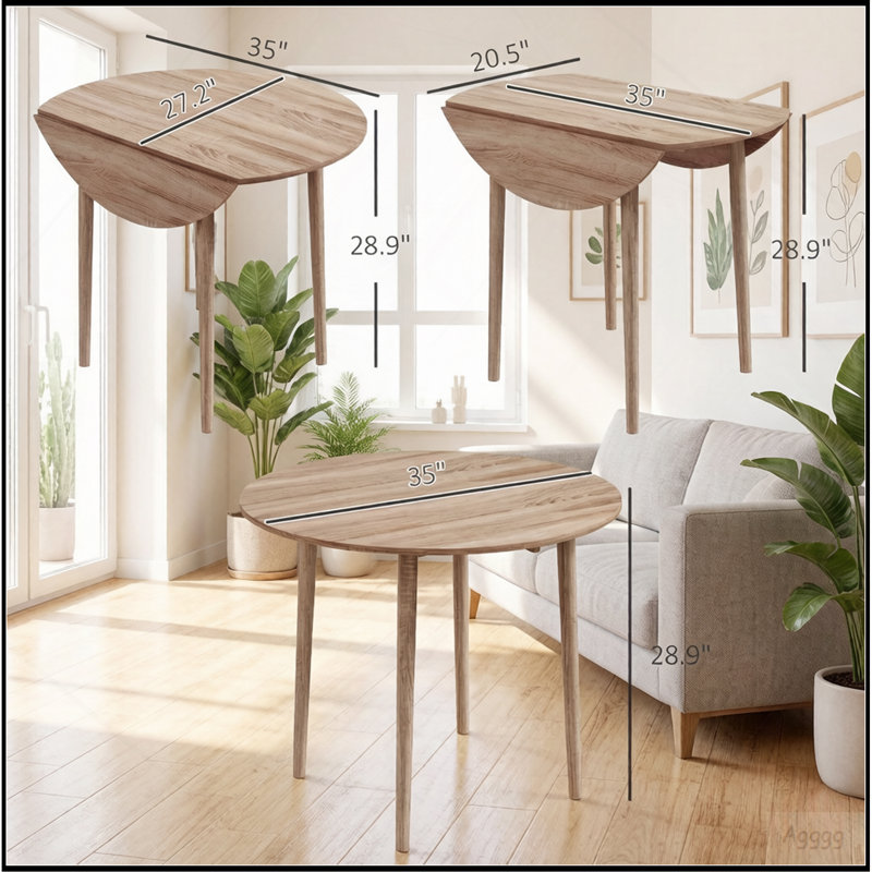 Multi-Function Extendable Dining Table,Convertible Drop-Leaf Round Table,Transforming Coffee Table,Small Space Bar Table(Only 1Pcs Table)