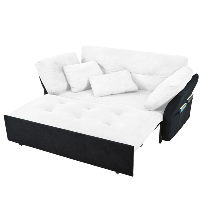 Convertible Pull Out Sofa Bed Queen Size, White/Black