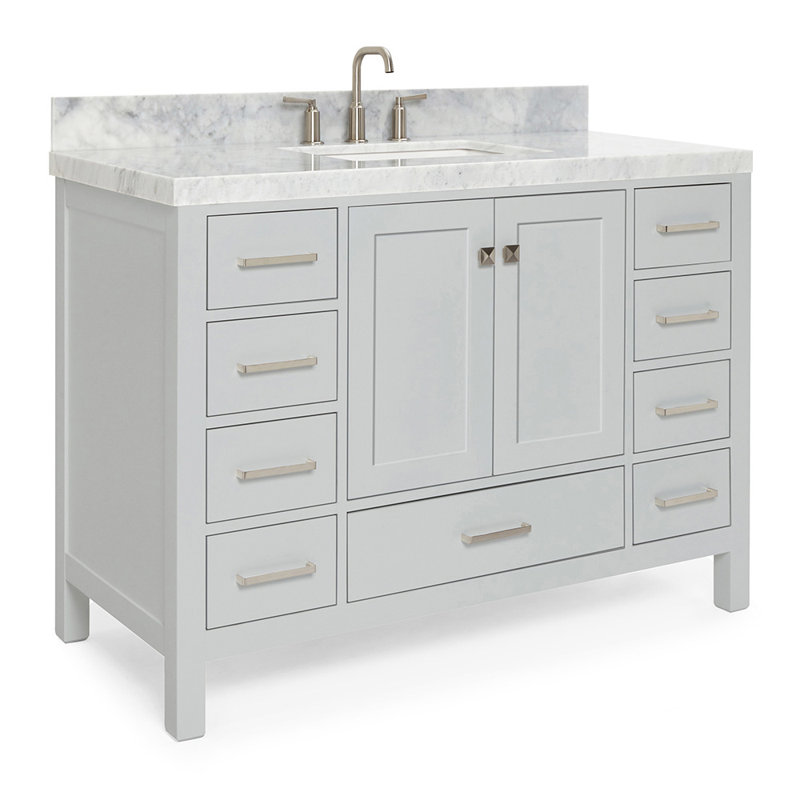 Cambridge Single Bathroom Vanity with Carrara Marble Top, Gray