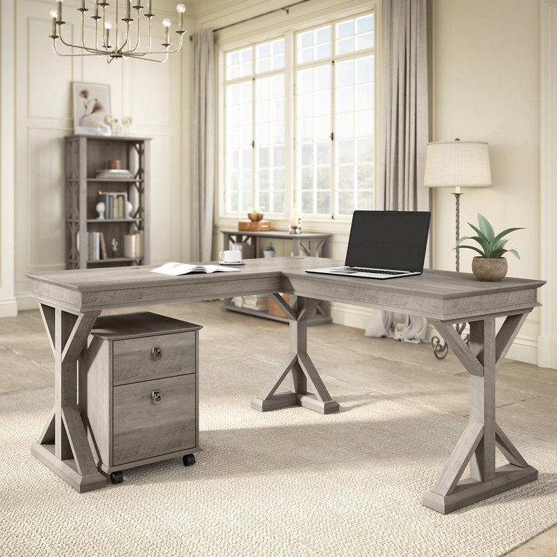 Bureau de direction en L Ozro Homestead, Bois flottant gris