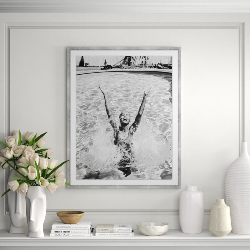 Woman Having Fun in Swimming Pool Framed