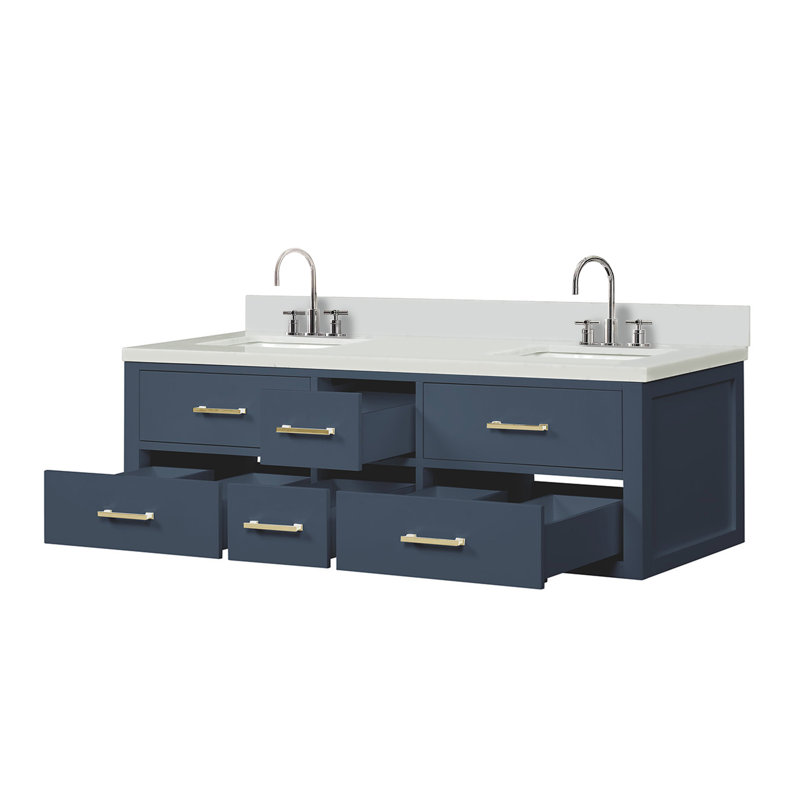 Double Bath Vanity with Carrara Marble Top and Faucet Set, Quartz
