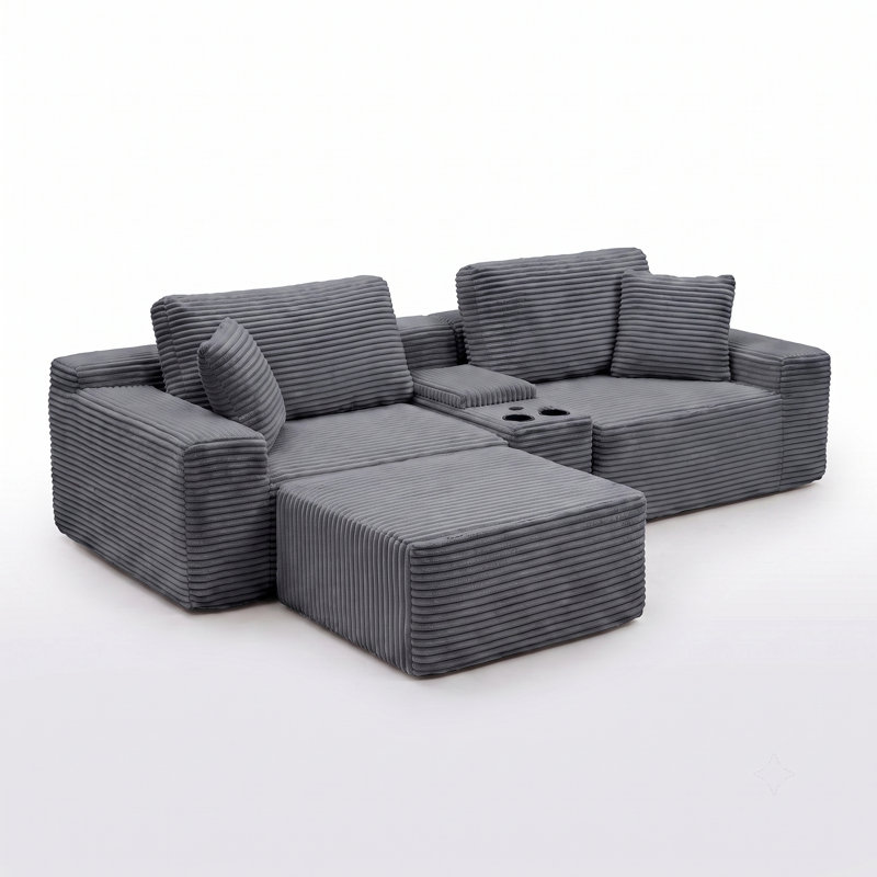 Canapé-lit modulaire à assise profonde modulaire avec porte-gobelets, ports USB, rangement et repose-pieds mobile, aucun assemblage requis pour le salon