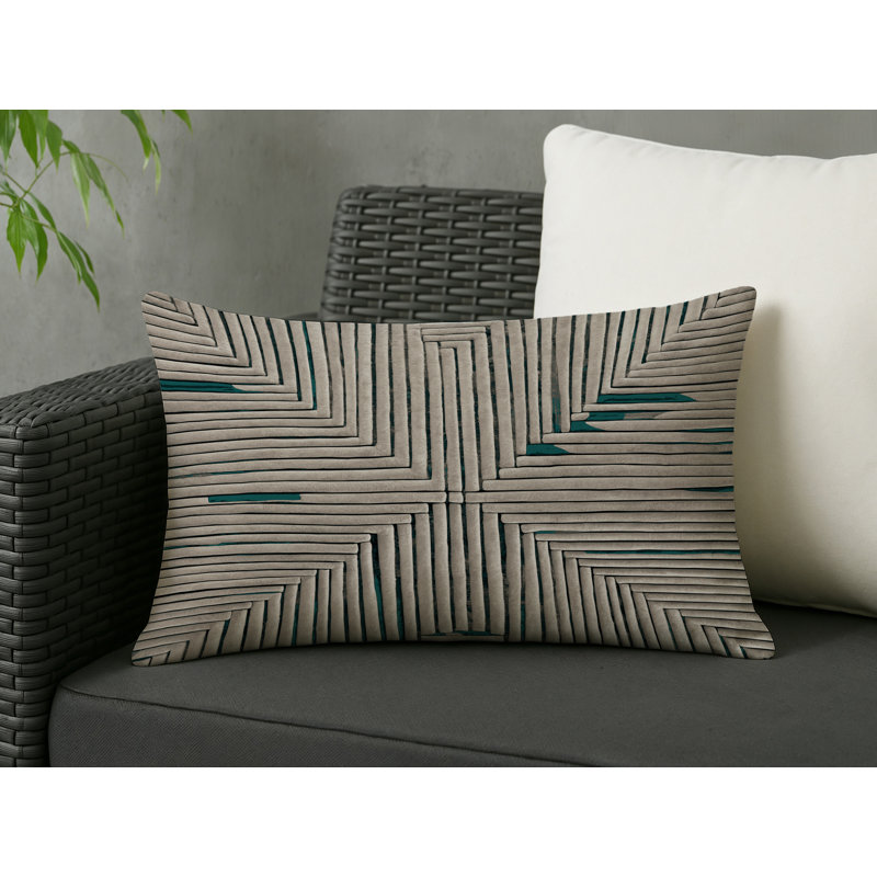 Coussin décoratif intérieur et extérieur Modern, Gris / taupe / vert abstrait, Rectangle H 25 po x l 18 po