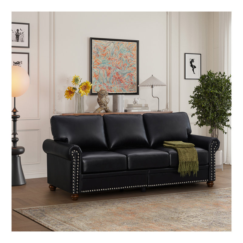 Canapé de salon avec canapé de rangement modulaire en similicuir, Cuir PU noir, H 34 po x l 82 po x P 31 po, Noir