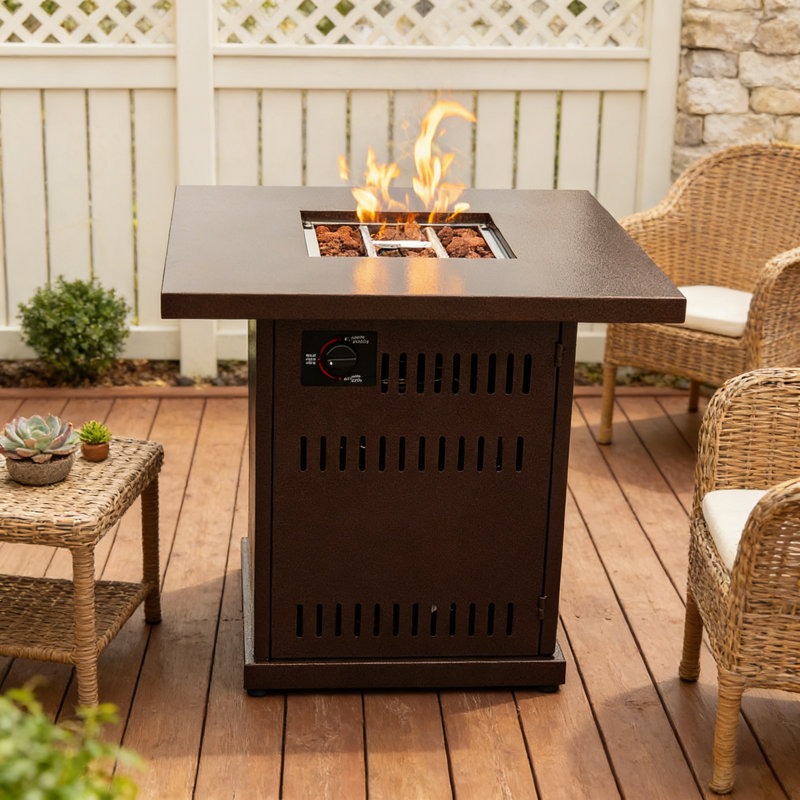 Steel Fire Pit Table With 50,000 BTU - 28" Square Propane Outdoor Heater For Garden, Deck & Patio