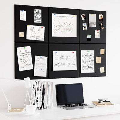 Large Black Felt Cork Board For Wall, 6 Panels Bulletin Board Tiles With Pushpins For Office, Home And Workspace Organization