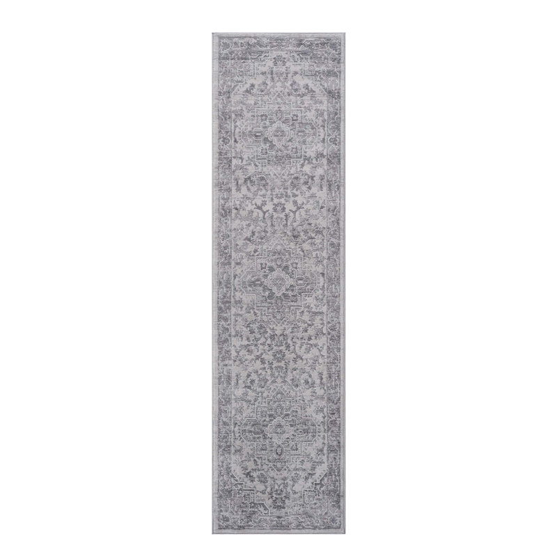 Silver/Oriental Non-Shedding Stain Resistant Area Rug, Runner 2' x 8'