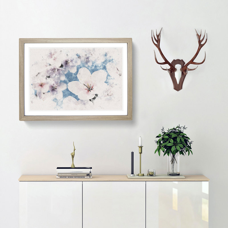 Cherry Blossom Tree in Spring - Picture Frame Painting Print, 62cm H x 87cm W x 2cm D, Oak Framed