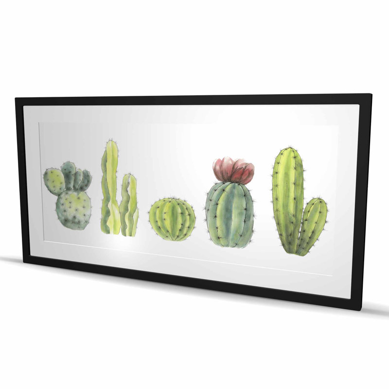 Ensemble de minuscules cactus - impression encadrée florale verte pour la décoration intérieure