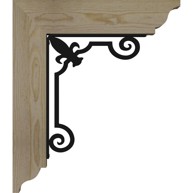 3 1/2"W x 13 1/2"D x 16"H Fleur De Lis Traditional Ironcrest Smooth Bracket, Douglas Fir (2"W x 5 1/2"D x 8"H Iron Bracket)