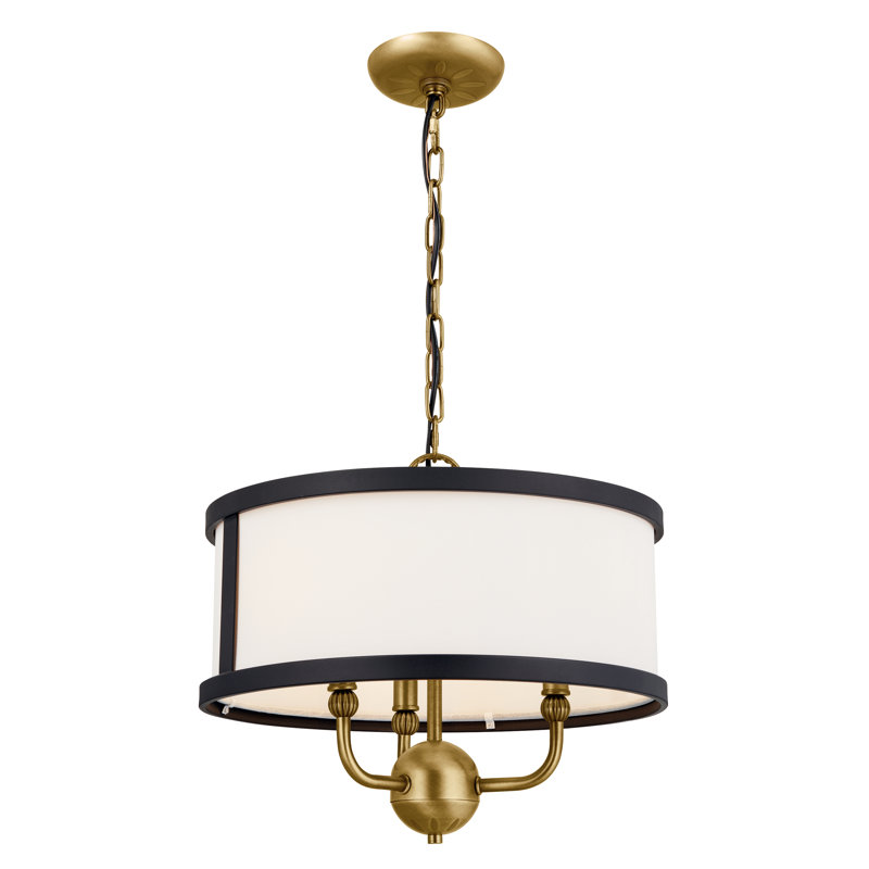 3 - Light Dimmable Drum Chandelier, Natural Brass