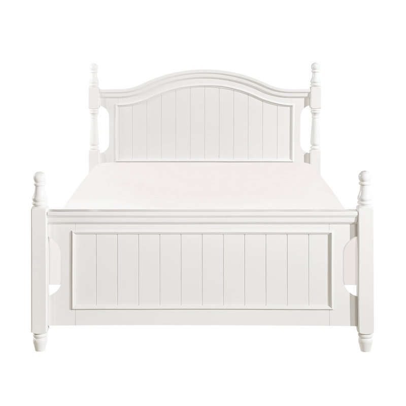 Classic White Wooden Full Bed For Bedroom With Slats & Foot Board Size, Full
