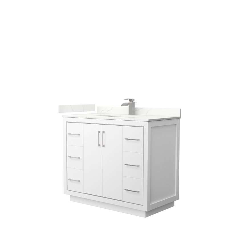 Icon 42'' W Single Vanity, White, Giotto Quartz, Brushed Nickel