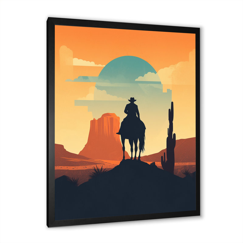 Impression sur toile Minimalistic Cowboy I, Cadre d'angle fermé noir, H 20 po x l 12 po x P 1 po