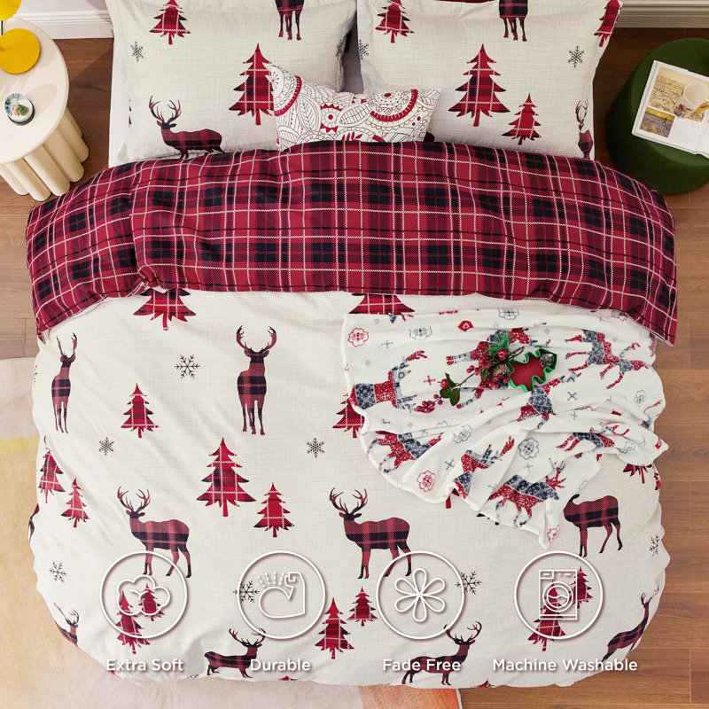 Ensemble de housse de couette - rouge neige 90 x 90 US, Grand lit, Rouge Savvy