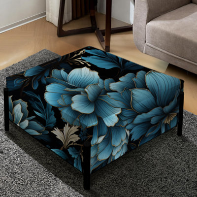 Motif éphémère noir Moody - grand repose-pieds carré floral