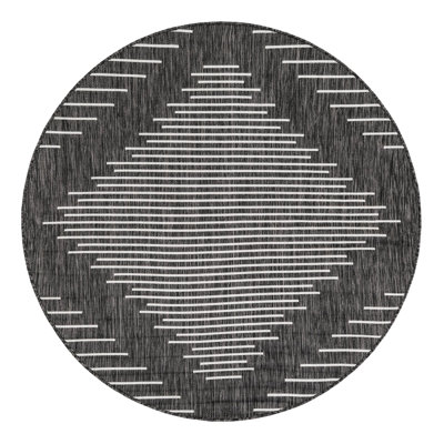Striped Machine Woven Polypropylene Indoor / Outdoor Area Rug in Gray