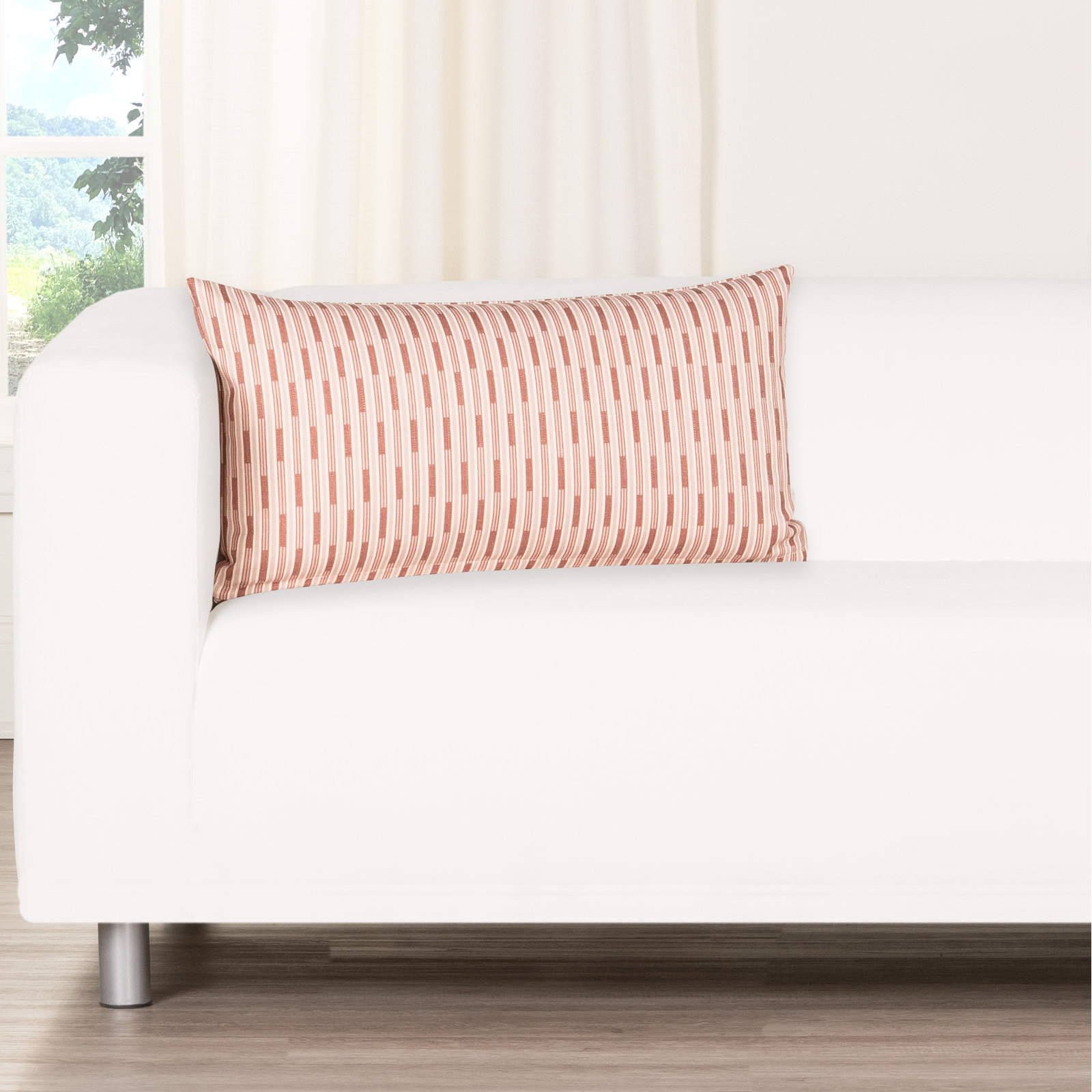 Striped Lumbar Accent Pillow, Feather, Red, Rectangle 14"H x 26"W