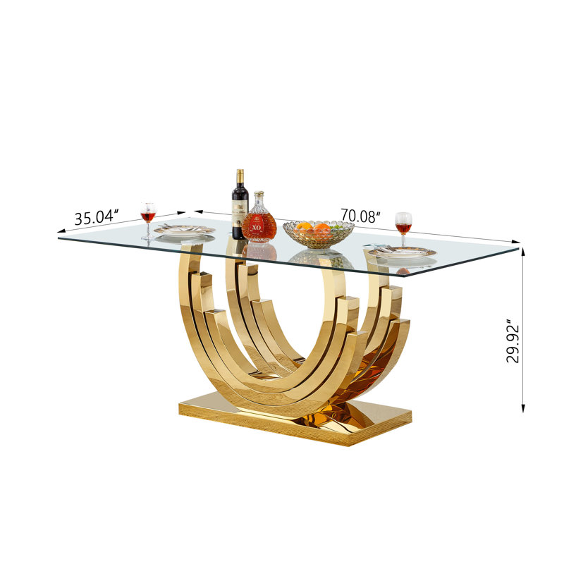 70" Large Glass Dining Table,Modern Rectangular Dining Room Table with 0.39" Tempered Glass Top & Stainless Steel Legs, Modern Clear Kitchen Table for Home Office