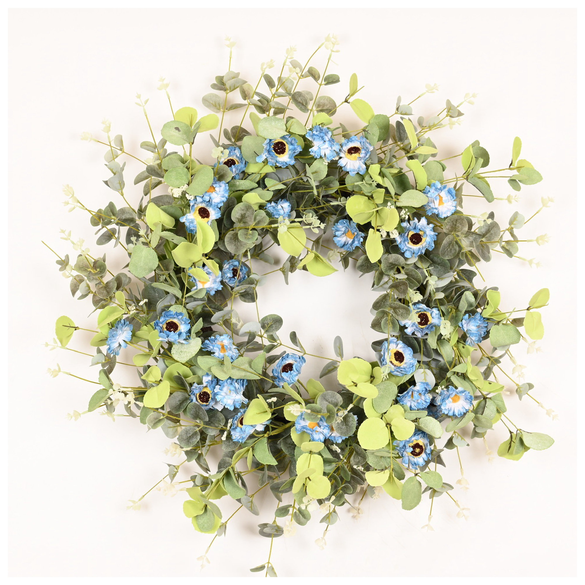26" Artificial Everyday Eucalyptus Berry Daisy Front Door Wreath, Blue