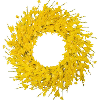 Couronne de forsythia artificielle jaune pour la porte d'entrée, couronne florale en soie et verdure pour le mur, la fenêtre, le mariage et la décoration de maison de campagne printemps-été