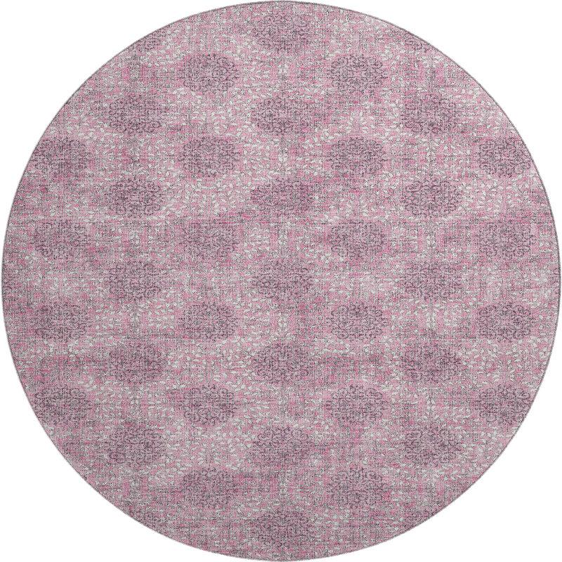 Premium Machine Washable Mayfield AMF1856 Damask Rug, Round 8'