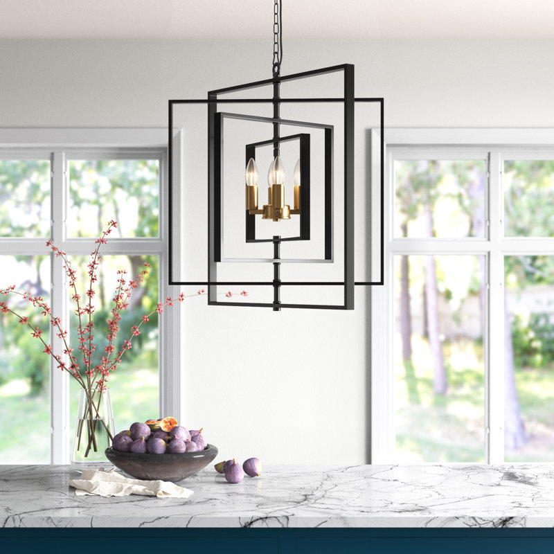 Lustre carré moderne à 4 lumières de 25,6 po Padula avec métal noir / doré Padula pour la salle à manger ou la cuisine